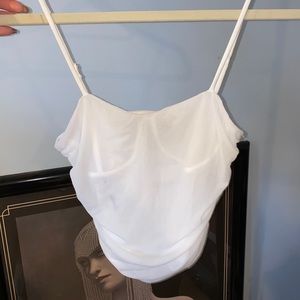 White ruffled side crop top